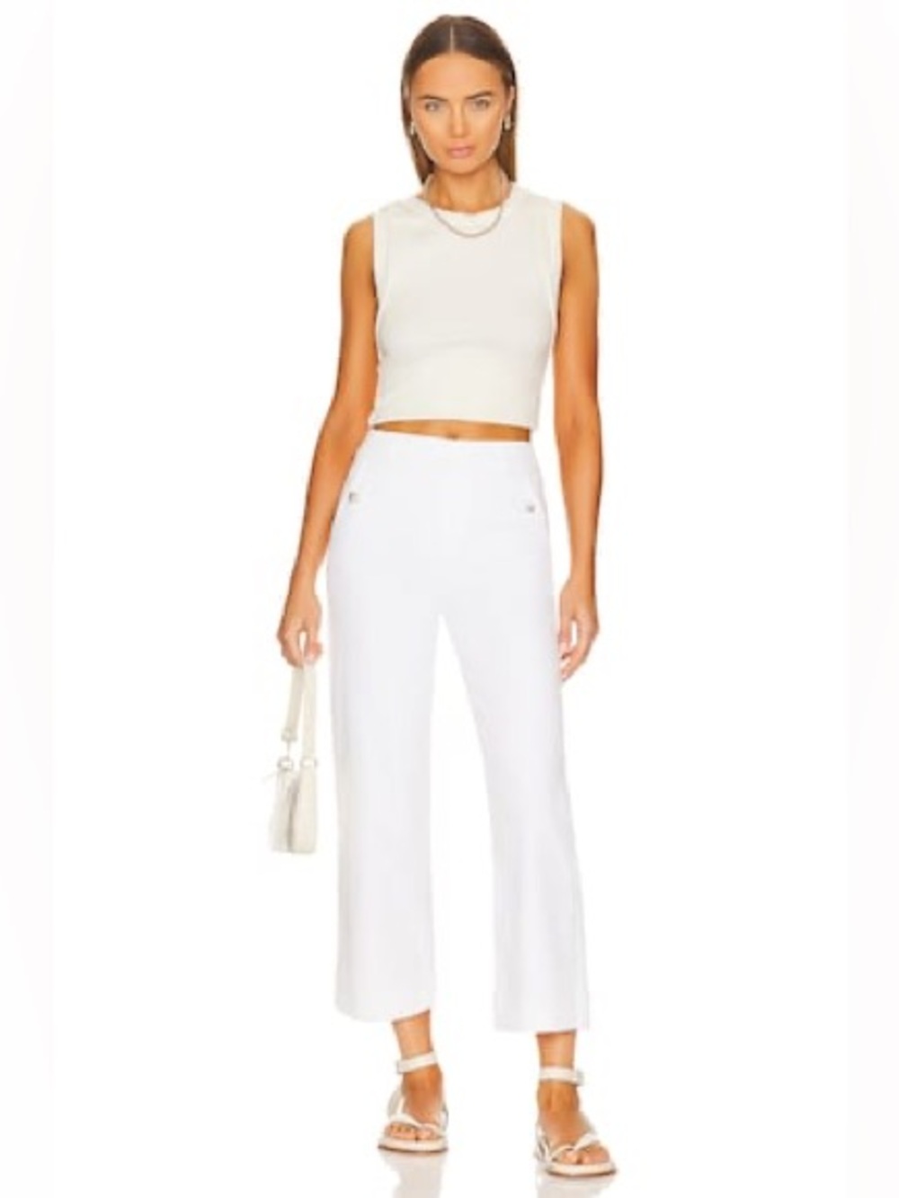 Spanx Stretch Twill Cropped Wide Leg White Pant Size M Petite NWT Minimalist